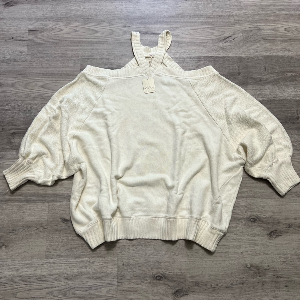 Free People Womens Cream Cold Shoulder Knit Sweater Size M